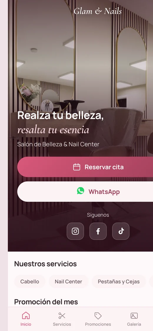 Portada del perfil con botón de reserva